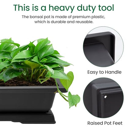GROWNEER Large Bonsai Training Pots 3 Packs 14 Inch with Drainage Humidity Trays & Repotting Mat, Bonsai Tree Pot Starter Kits, Growing Rectangle Planter for Garden Yard Office Indoor Outdoor - size: 3pcs/14x10.3in