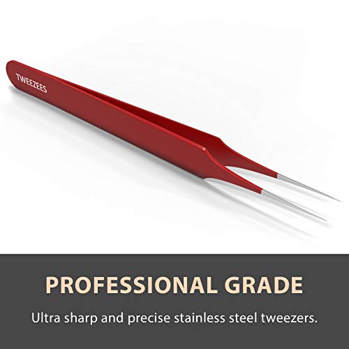 Ingrown Hair Tweezers | Pointed Tip | Red | Precision Stainless Steel | Extra Sharp and Perfectly Aligned for Ingrown Hair Treatment & Splinter Removal For Men and Women | By Tweezees - size: 1 Count (Pack of 1)