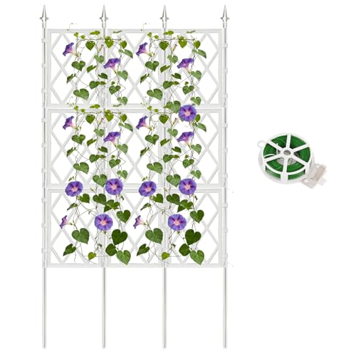5.25FT White Garden Trellis for Climbing Plants Outdoor | Iron Pipe Support Fence,Metal Wall Trellis Climbing Frame, Trellis for Potted Plants Indoor for Ivy Vines Vegetable Flower - color: White