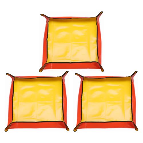 HARFINGTON 3pcs Repotting Mat 26.8" x 26.8" PE Cloth Waterproof Plant Repotting Mat Foldable Portable Gardening Potting Tray with Metal Buckle for Indoor Plant Change Soil Watering, Yellow - color: Yellow, size: 26.8" x 26.8"