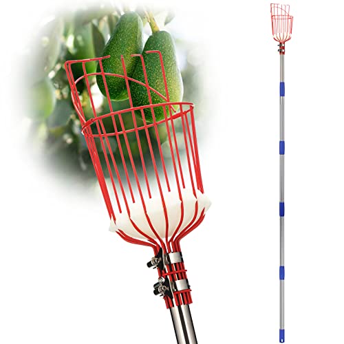 DonSail Pomelo Fruit Picker Pole Tool with Basket Telescoping Long Handle, 35-95 Inch Adjustable Orange Apple Picker Pole Tool with Basket for Avocado Acorn Lemon Pear Mango Tree Picker - size: 35-95"