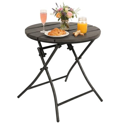 TeoKJ Folding Black Small Outdoor Side Tables, HDPS Patio Table - color: Dark Grey