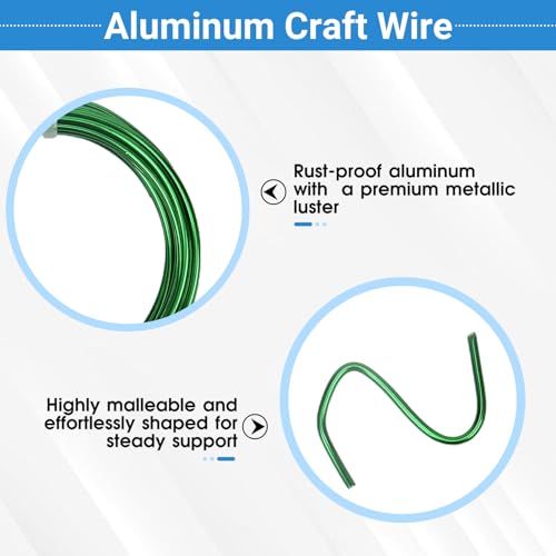 3 Rolls Aluminum Craft Wire Kit with Side Cutter Pliers, Multi-Size [18/12/9] Gauge, Flexible Metal Wire Set for Jewelry Making, Bonsai and Sculpting (49.2 Ft Total, 16.4 Ft/Roll, Green) - size: 3 Gauges Set 16.4Ft Each, style: Green