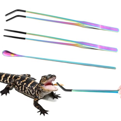 Tongs for Reptile Feeding, LveSunny 3-Pack Stainless Steel with Rubber Tips | 10.6-Inch Straight and Curved Tweezers for Bearded Dragons and Lizards, Ideal for Aquariums, Terrariums and Crafts