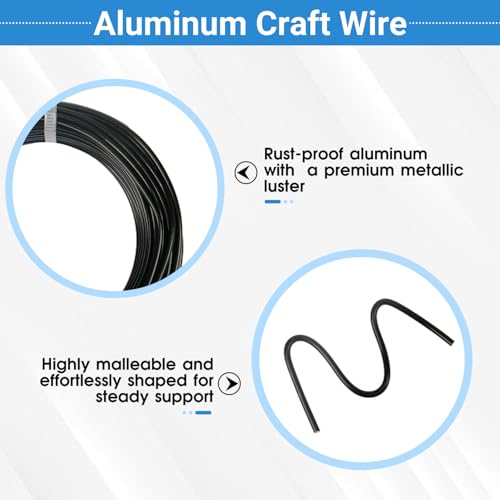 3 Rolls Aluminum Craft Wire Kit with Side Cutter Pliers, Multi-Size [18/12/9] Gauge, Flexible Metal Wire Set for Jewelry Making, Bonsai and Sculpting (49.2 Ft Total, 16.4 Ft/Roll, Black) - size: 3 Gauges Set 16.4Ft Each, style: Black