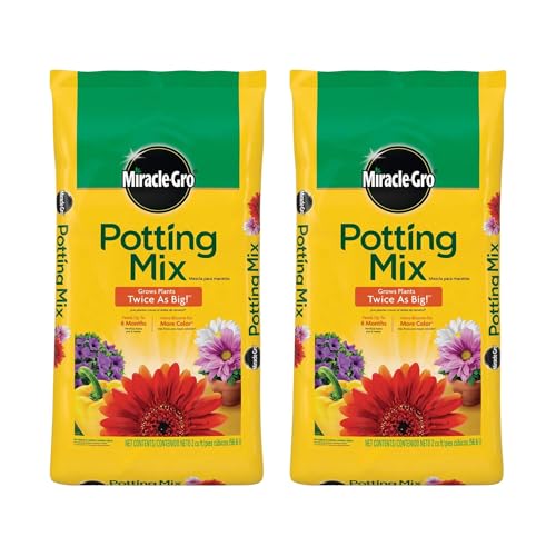 Miracle-Gro 2 Pack Potting Soil Mix for Container Plants, Flowers, Vegetables, Shrubs, Annuals, and Perennials, Feeds for Up to 6 Months, 2 Cu Ft - size: 2 cu. ft. Boxed Pack of 2