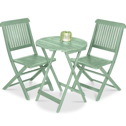 Best Choice Products 3-Piece Acacia Wood Bistro Set, Folding Patio Furniture for Backyard, Balcony, Deck w/ 2 Chairs, Round Coffee Table, Teak Finish - Mint - color: Mint