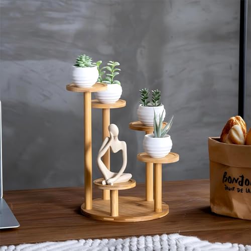 5 Tiered Desk Plant Stand Round Bamboo Plant Shelf Tabletop Succulent Herb Stand Desktop Plant Stand Indoor Plant Rack for in Living Room Office Decoration - Large - size: Large