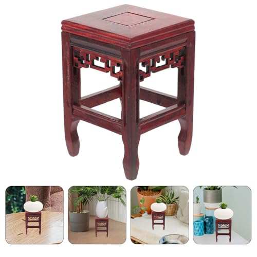Wooden Plant Stand Flower Pot Base Display Pedestal for Bonsai Statue Crafts and Small Ornaments Hand-Polished Rustic Home Accent 6.61 X 4.17 X 4.17 in