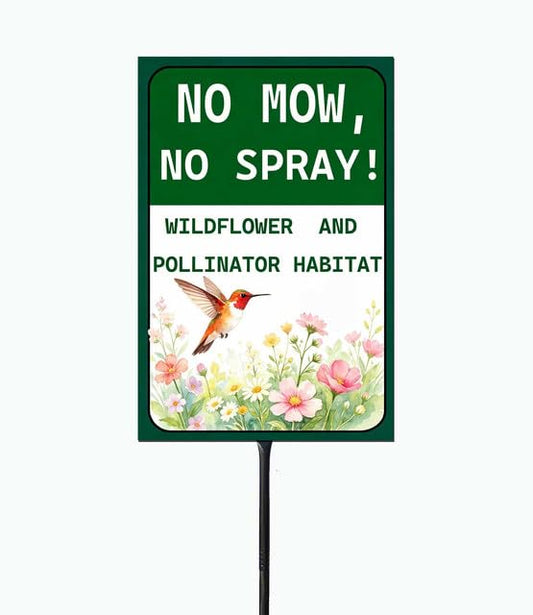 Pollinator Garden Sign, No Mow No Spray Wildflower Habitat Yard Sign - color: H1, size: Black Threaded 23" Ht