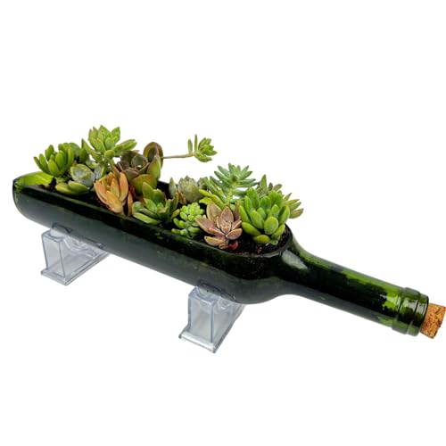 Wine Bottle Planter Vase with Stand, Wine Bottle Succulent Planter Pots for Plants/Cactus/Flower,Glass Candle Holder Vase, Glass Fruit Salad Tray, Without Plant - color: Green