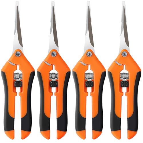 4 Pack Pruning Shears 6.5 Inch Stainless Steel Garden Scissors | with Sharp Precision Blades, Comfortable Ergonomic Hand Snips for Deadheading, Flowers, Trimming Herbs, Shaping Small Plants - color: Orange