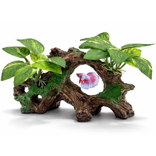 Aquarium Decorations Cave Silk Aquarium Plants Betta Fish Tank Decor - color: F Driftwood Cave Silk Plants