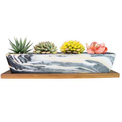 ARTKETTY Succulent Pots, 9.8 Inch Ceramic Succulent Planters with Drainage - color: Marble Black