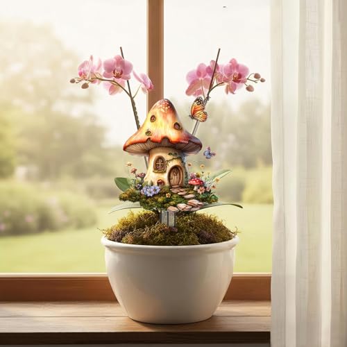 Mushrooms Garden Stakes Decor Yard Acrylic - 2D Spring Garden Acrylic Sign Decoration, Yard Art, Gift for Nature Lovers, for Indoor & Outdoor Flower Pots, Yard, Mini Gardens & Lawn (5.9”x5.9”) Y07