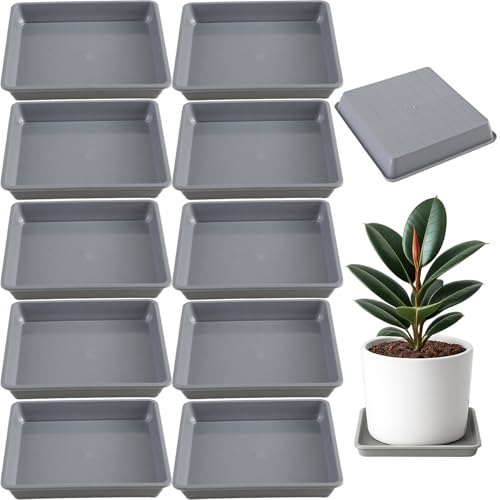 10 Pack Square Plant Saucer 10 Inches Plant Trays to Catch Water, Gray - color: Gray, size: 10 Inch