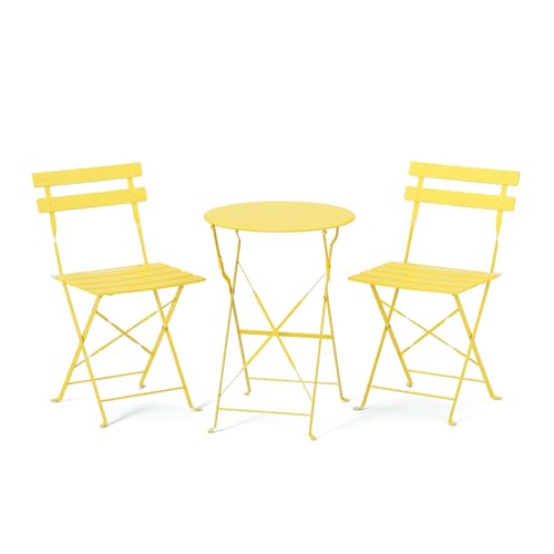 VINGLI Outdoor Folding Bistro Table and Chairs Set of 2, 3-Piece Bistro Set with Premium Steel Frame for Patio, Balcony, Garden, Porch, Yard, Yellow - color: Yellow, size: No Cushion