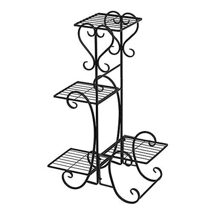 VINGLI Metal Plant Stand Flower Holder Racks Patio Stand Holder Outdoor Displaying Plants Flowers (Black- square) (30.9" H- 4 Tier)