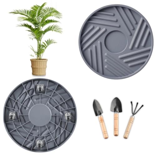 2 Pcs Plant Caddy with Hidden Wheels 11.22 Inch Heavy Duty Rolling Plant Stand, Indoor Outdoor Plant Saucer Tray with $9.9 Garden Tools (Gray) - size: 11.22 Inches of 2 Pack (Gray)
