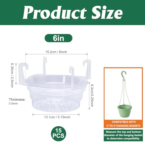 Adnee 15 Pcs 6 Inch Hanging Plant Water Catcher-Clear Plastics Plant Water Catcher Tray-Hanging Plant Saucers Drip Pans for Indoor Outdoor Hanging Basket Flower Pot - color: 6 Inch-15 Pcs