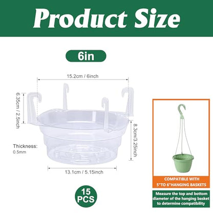 Adnee 15 Pcs 6 Inch Hanging Plant Water Catcher-Clear Plastics Plant Water Catcher Tray-Hanging Plant Saucers Drip Pans for Indoor Outdoor Hanging Basket Flower Pot - color: 6 Inch-15 Pcs