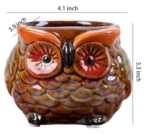 Animal Shaped Planter Flower Pot Owl Shape Small Succulent pots with Drainage Ceramic Animal Planter, Indoor Plant Container Planter with Drainage Hole Home Office Desk Garden (Red Owl) - color: Red Owl