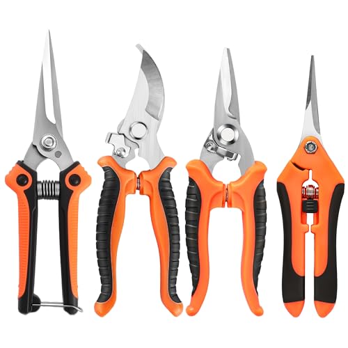 EWPJDK 4 Pack Garden Pruning Shears Scissors Clippers Stainless Steel | Gardening Shears, Gardening Shears, Pruning Snips for Gardening Tools, Securely Lock, Non-Slip, Ergonomically Designed - color: Orange
