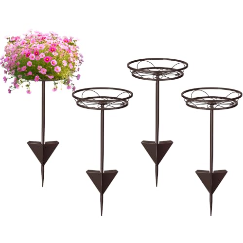 Tellingyou 2 Pack Adjustable Outdoor Flower Pot Stand, Plant Stands(Brown) | Metal, Spring Summer Versatile Plant Stand, Garden Stake for Display Plants, Elegant Solution for Landscaping Decor - color: Brown