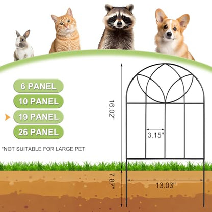 Small Garden Fence 24in(H) x20ft(L), Decorative Fencing 19 Pack | Rustproof Metal, No Dig Animal Barrier, Black Arch Border Panel for Rabbit and Dog, Flower Bed, Yard, Patio, Outdoor - size: 19 Panel