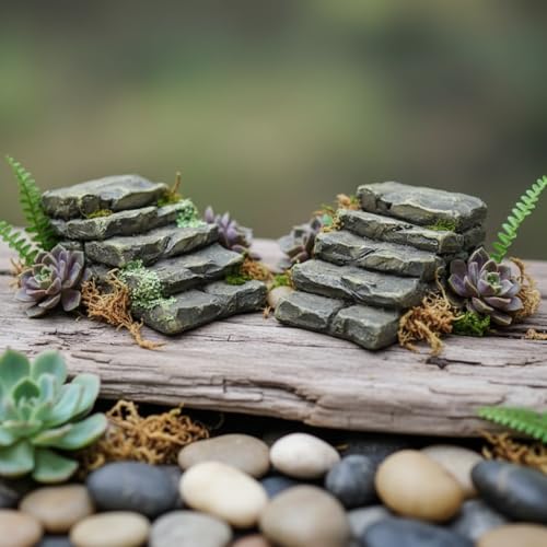 2Pcs Mini Resin Bridge Stair Stone Straight Bridge Stairs Stone Steps Garden Fairy Ornament Flower Pot Plant Micro Landscaping Decor Bonsai Craft Outdoor Statues Outdoor Decor, Decorations