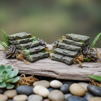 2Pcs Mini Resin Bridge Stair Stone Straight Bridge Stairs Stone Steps Garden Fairy Ornament Flower Pot Plant Micro Landscaping Decor Bonsai Craft Outdoor Statues Outdoor Decor, Decorations