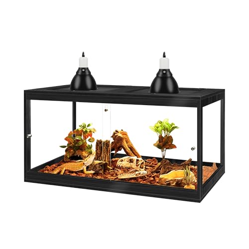 PROLEE 35 Gallon Bearded Dragon Tank, 32 x 16 x 16 Inch Tempered Glass Reptile Enclosure with Metal Mesh Top, Lockable Sliding Front Doors, Large Lizard and Snake Terrarium, Black - color: Black, size: 35 Gallon (32x15.5x15.5 Inch)