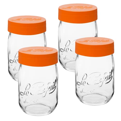 Le Parfait Screw Top Jar 1L (32oz) Wide Mouth Glass Jar, Orange, 4 Pack - color: 1L-Orange (Set/4)