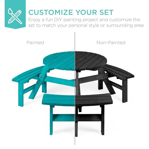 Best Choice Products 6-Person Circular Outdoor Wooden Picnic Table for Patio, Backyard, Garden, DIY w/ 3 Built-in Benches, 500lb Capacity - Black - color: Black