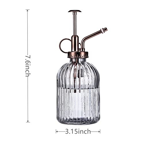 Glass Plant Mister - 7.5" Green Glass Water Spray Bottle with Gold Top Pump, Indoor/Outdoor Small Plant Sprayer (Gray+Bronze)