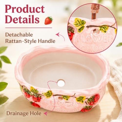 2 Pack Ceramic Succulent Planters with Handle
