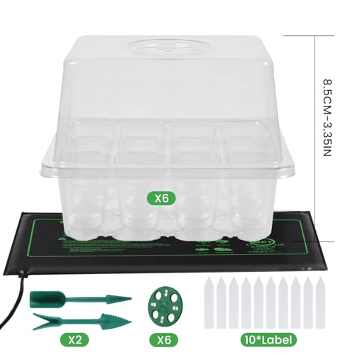 Adawook Clear Seed Starter Trays with Grow Lights & Heat Mat, 72 Cells Seed Starter Kit, 3 Lighting Mode, 4 Timing, Germination Kit with Humidity Control Domes, Gardening Gifts Plant Grow Kit - color: White