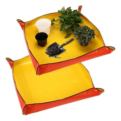 Extra Large Portable Gardening Tray Orange Repotting Mat 39.5" X 39.5" for Indoor Plants Transplanting Potting Mix Mess Control Garden Gifts for Women Grandma Birthday