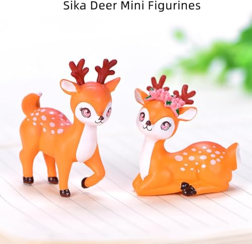 2pcs Mini Sika Deer Figurines - Cute Deer Family for Fairy Garden, Cake Toppers, Bonsai Landscape, Moss Decor, Home & Party Decorations, Micro Landscape, Woodland Animal Ornaments