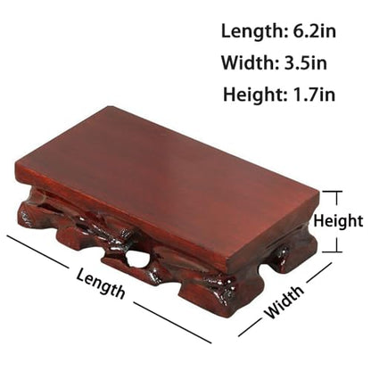 Non-slip Load-bearing Carved Rosewood Base for Buddha Statue Trophy Antique | 1. Pre-reserved grooves for DIY slotting, perfectly fit irregular stones, Buddha statues, vases and bonsai - size: 6.2" L X 3.5" W X 1.7" H