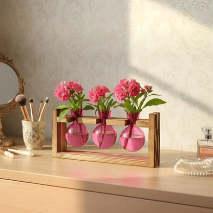 XXXFLOWER Plant Terrarium Jar Propagation Station Stand 3 Pink Bulb Vases - color: Pink