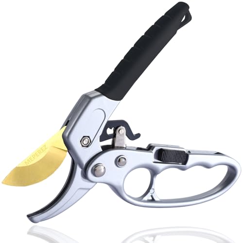 Garden Clippers, Premium Germany Titanium Pruners, Work 3 Times Easier, Ratcheting Pruning Shears, Cutting Rose, Flower, Hedge, Stem, Tree, Sharp Gardening Scissors, Arthritis Weak Hand Snips - style: Titanium -Black