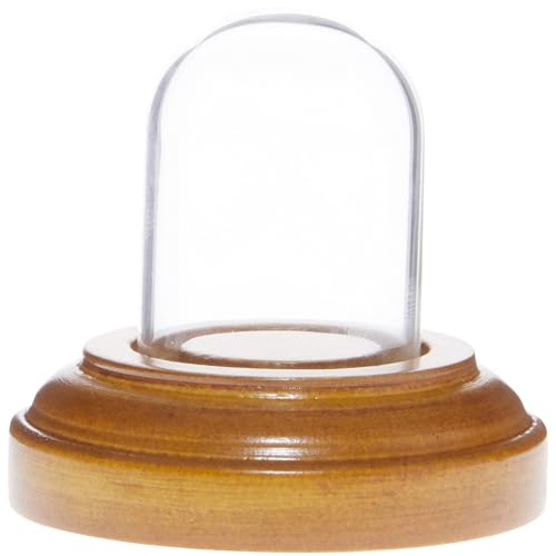 Plymor Miniature 1" x 1.5" Mini Glass Display Dome Tiny Cloche (Oak Veneer Base) - color: Oak Veneer Base