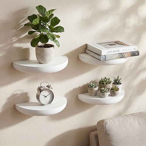 4 Pcs Half Round Small Floating Wall Shelves, White - color: White