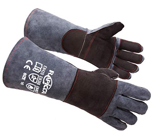 RAPICCA Animal Handling Gloves, Bite Proof Double Leather, 16 in Grey-Black - size: 2 Count (Pack of 1), style: 16 Inches