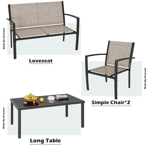 Greesum 4 Pieces Patio Furniture Set, Outdoor Conversation Sets for Patio, Lawn, Garden, Poolside with A Glass Coffee Table, Brown - color: Brown, style: 4 Pieces