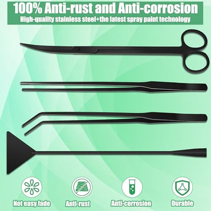 Aquarium Aquascape Tools Kit, 4 in 1 Anti-Rust Aquatic Plant Aquascaping Tool Stainless Steel Black Tweezers Scissors Spatula for Aquarium Tank Clean Fish Tank Aquascape Tools Sets (Black) - color: Black