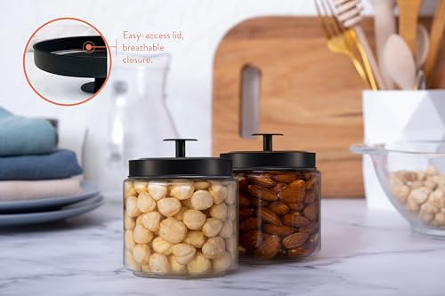 KooK Glass Kitchen Canister Set, Food & Storage Containers for Pantry, Bathroom Apothecary Jars, Tinplate tight Lids, Counter Organizers, 50 oz, Black, Set of 2 - color: Small, Black Lid
