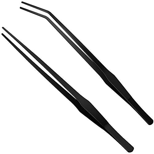 Luxiv 15 In Aquarium Tweezers Set, Straight And Curved Feeding Tongs - color: Black