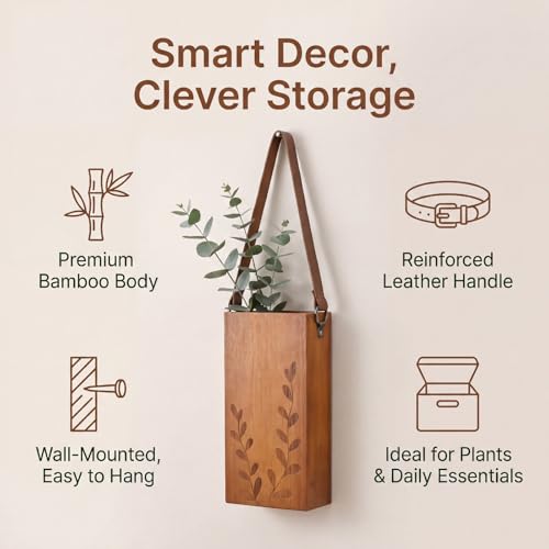 Bamboo Wall Planters with Durable Leather Handle for Indoor Plants